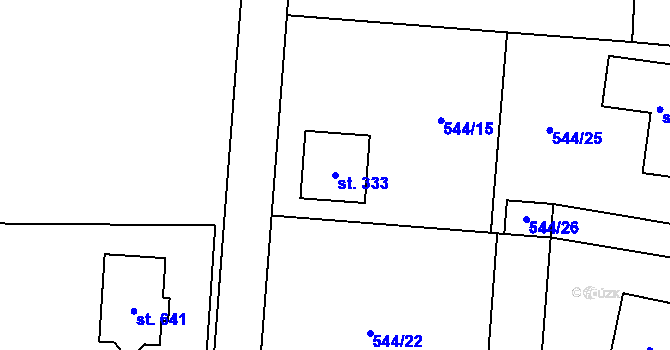Parcela st. 333 v KÚ Bašť, Katastrální mapa
