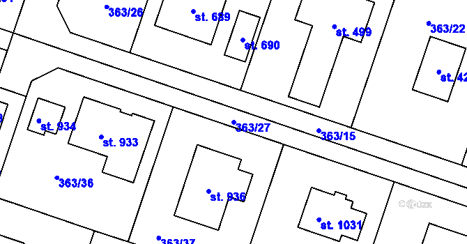Parcela st. 363/27 v KÚ Bašť, Katastrální mapa