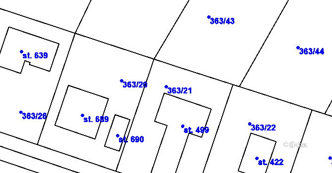 Parcela st. 363/21 v KÚ Bašť, Katastrální mapa