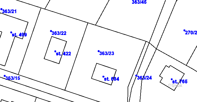 Parcela st. 363/23 v KÚ Bašť, Katastrální mapa
