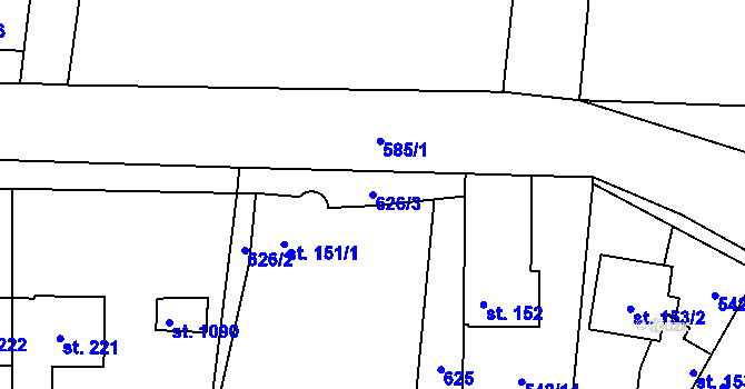 Parcela st. 626/3 v KÚ Bašť, Katastrální mapa