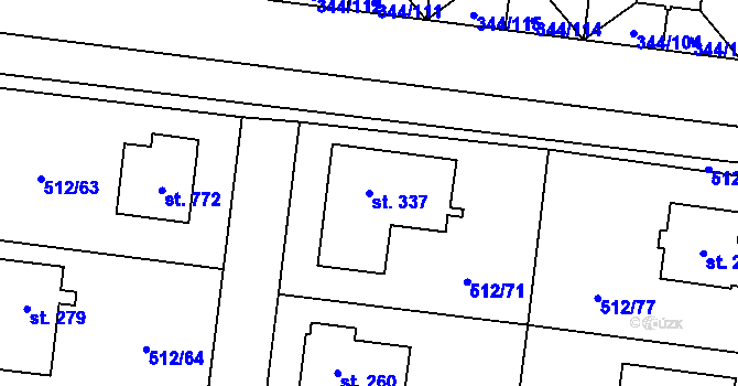 Parcela st. 337 v KÚ Bašť, Katastrální mapa