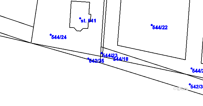 Parcela st. 544/23 v KÚ Bašť, Katastrální mapa