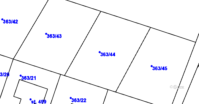 Parcela st. 363/44 v KÚ Bašť, Katastrální mapa