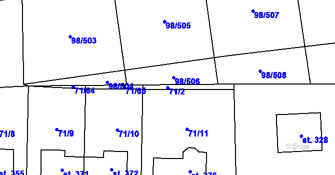 Parcela st. 71/2 v KÚ Bašť, Katastrální mapa