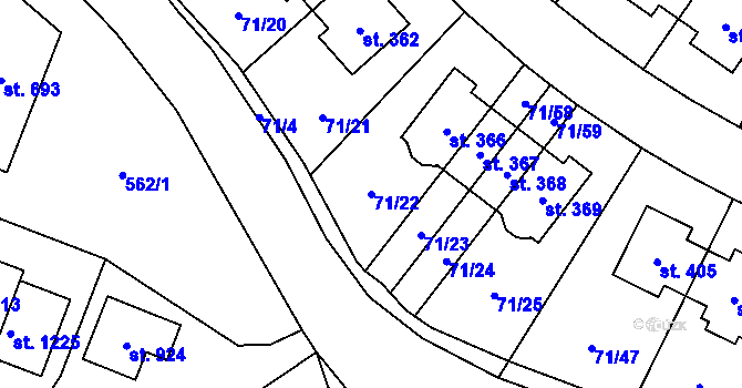 Parcela st. 71/22 v KÚ Bašť, Katastrální mapa