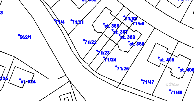 Parcela st. 71/23 v KÚ Bašť, Katastrální mapa