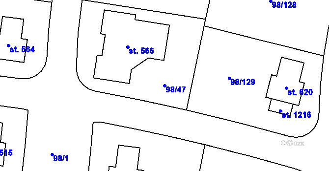 Parcela st. 98/47 v KÚ Bašť, Katastrální mapa