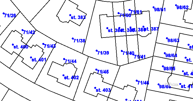 Parcela st. 71/39 v KÚ Bašť, Katastrální mapa