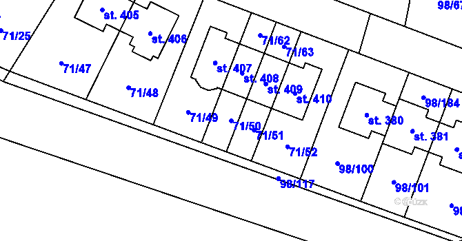 Parcela st. 71/50 v KÚ Bašť, Katastrální mapa