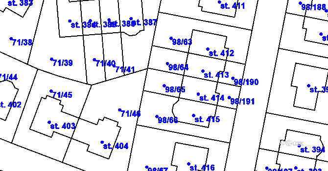 Parcela st. 98/65 v KÚ Bašť, Katastrální mapa