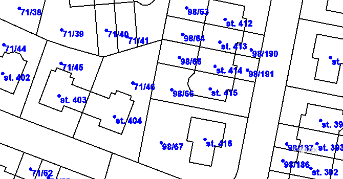 Parcela st. 98/66 v KÚ Bašť, Katastrální mapa