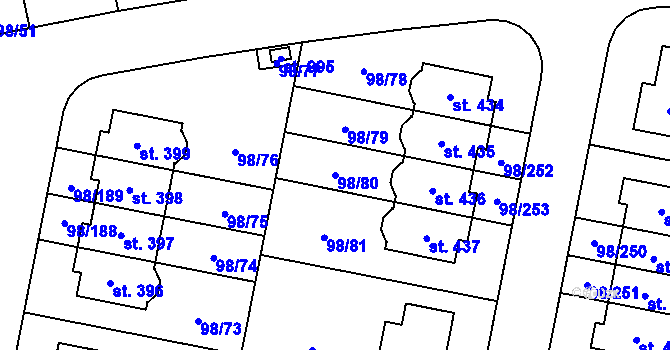 Parcela st. 98/80 v KÚ Bašť, Katastrální mapa