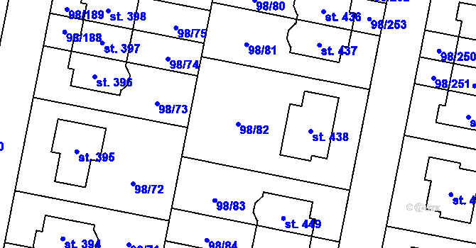 Parcela st. 98/82 v KÚ Bašť, Katastrální mapa