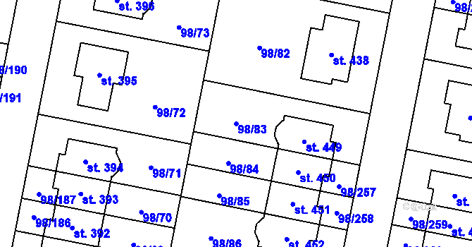 Parcela st. 98/83 v KÚ Bašť, Katastrální mapa