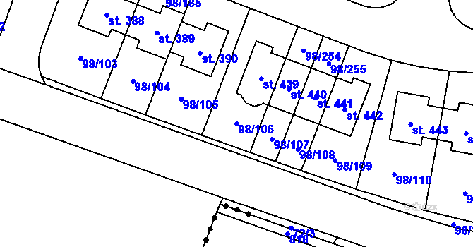 Parcela st. 98/106 v KÚ Bašť, Katastrální mapa