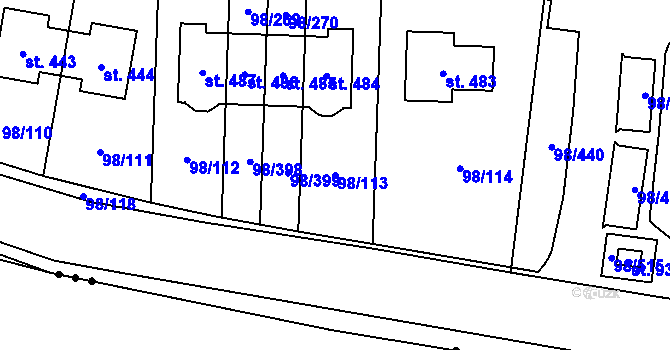 Parcela st. 98/113 v KÚ Bašť, Katastrální mapa