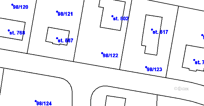 Parcela st. 98/122 v KÚ Bašť, Katastrální mapa