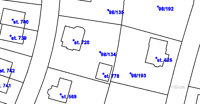 Parcela st. 98/134 v KÚ Bašť, Katastrální mapa
