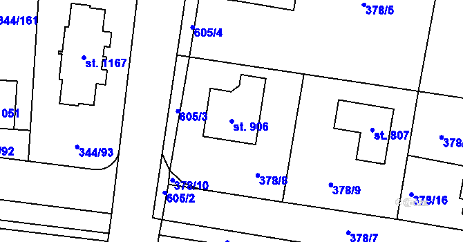 Parcela st. 906 v KÚ Bašť, Katastrální mapa
