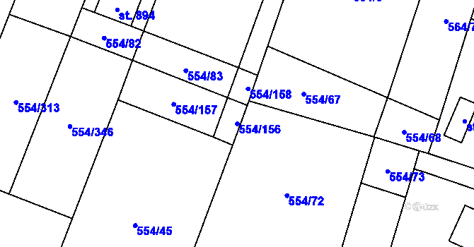Parcela st. 554/156 v KÚ Bašť, Katastrální mapa
