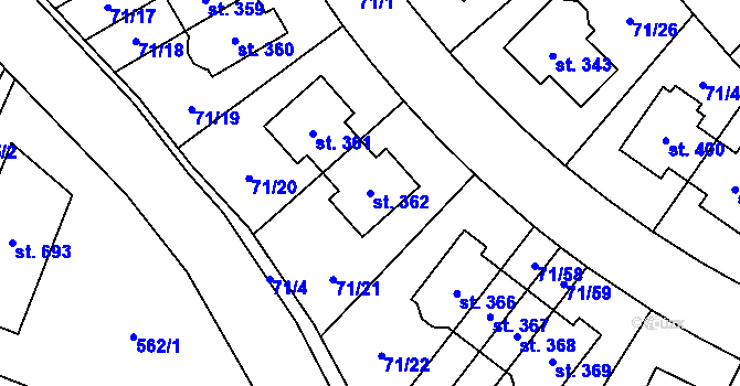 Parcela st. 362 v KÚ Bašť, Katastrální mapa