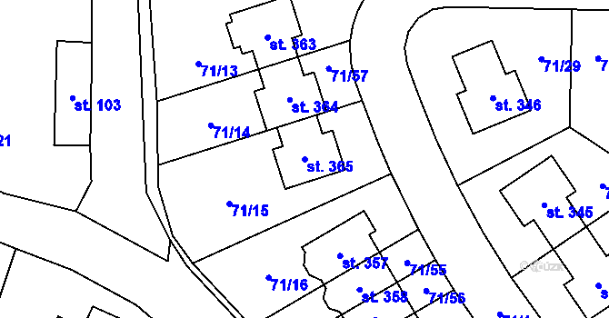 Parcela st. 365 v KÚ Bašť, Katastrální mapa