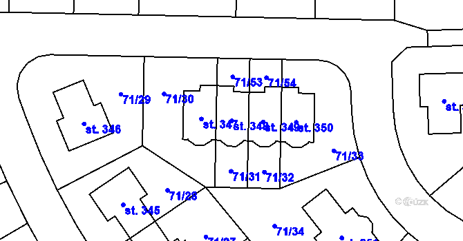 Parcela st. 348 v KÚ Bašť, Katastrální mapa