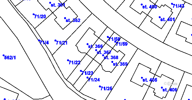 Parcela st. 367 v KÚ Bašť, Katastrální mapa