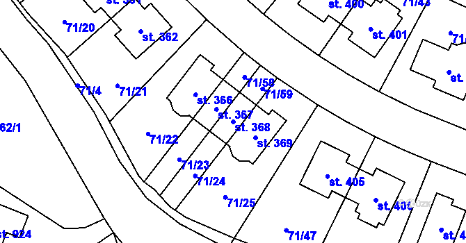 Parcela st. 368 v KÚ Bašť, Katastrální mapa