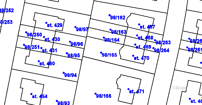 Parcela st. 98/165 v KÚ Bašť, Katastrální mapa