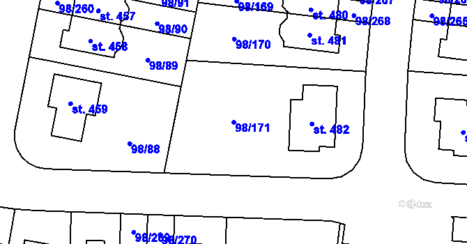 Parcela st. 98/171 v KÚ Bašť, Katastrální mapa