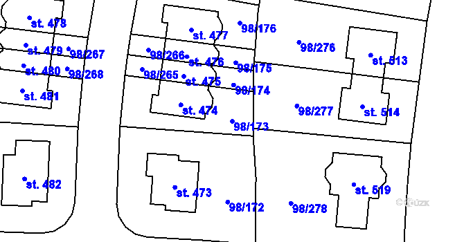 Parcela st. 98/173 v KÚ Bašť, Katastrální mapa