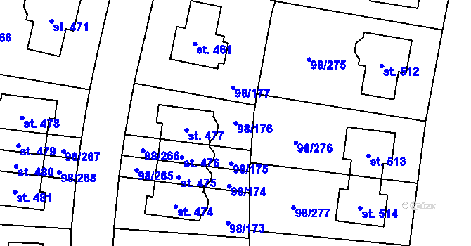 Parcela st. 98/176 v KÚ Bašť, Katastrální mapa