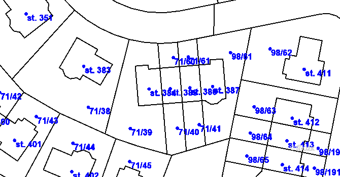 Parcela st. 385 v KÚ Bašť, Katastrální mapa