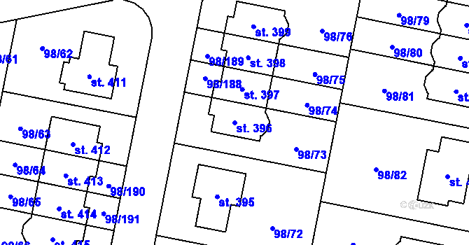 Parcela st. 396 v KÚ Bašť, Katastrální mapa