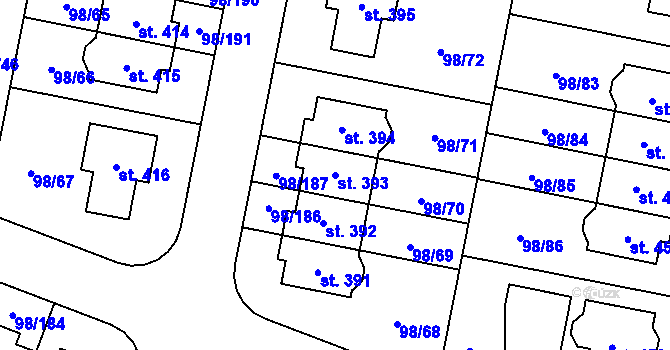 Parcela st. 393 v KÚ Bašť, Katastrální mapa