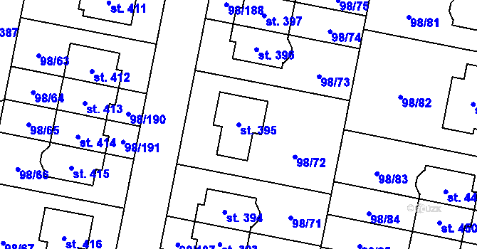 Parcela st. 395 v KÚ Bašť, Katastrální mapa
