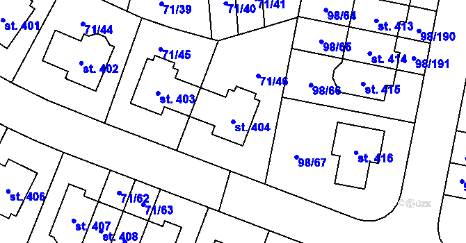 Parcela st. 404 v KÚ Bašť, Katastrální mapa