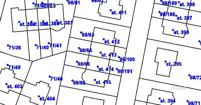 Parcela st. 413 v KÚ Bašť, Katastrální mapa