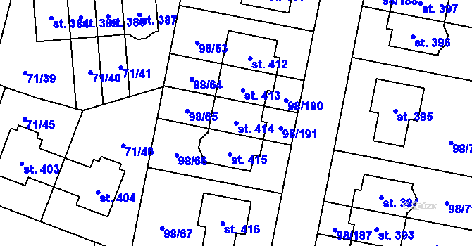 Parcela st. 414 v KÚ Bašť, Katastrální mapa