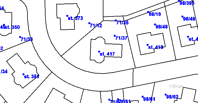 Parcela st. 417 v KÚ Bašť, Katastrální mapa