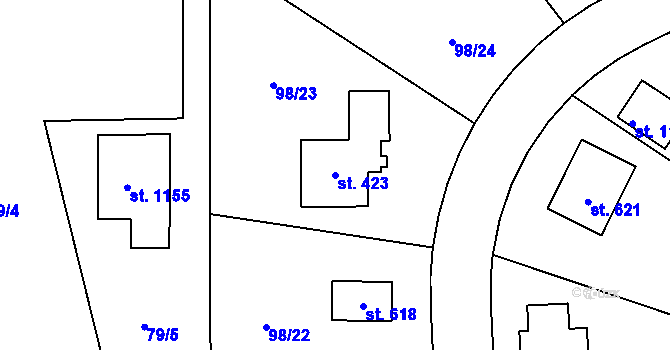 Parcela st. 423 v KÚ Bašť, Katastrální mapa