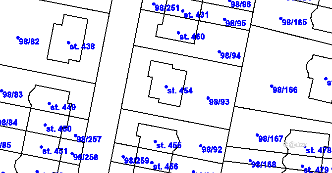 Parcela st. 454 v KÚ Bašť, Katastrální mapa