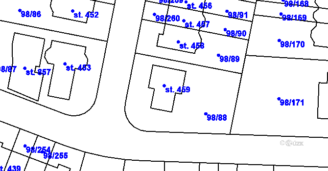 Parcela st. 459 v KÚ Bašť, Katastrální mapa