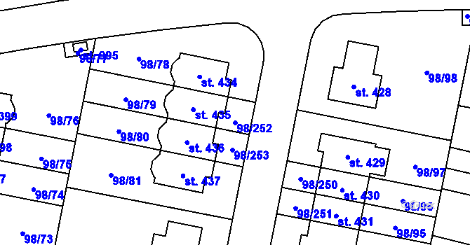 Parcela st. 98/252 v KÚ Bašť, Katastrální mapa