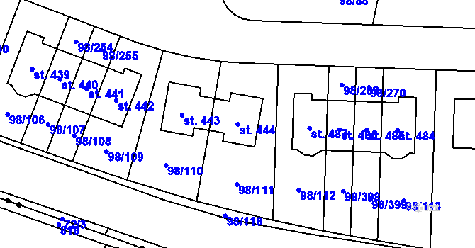 Parcela st. 444 v KÚ Bašť, Katastrální mapa