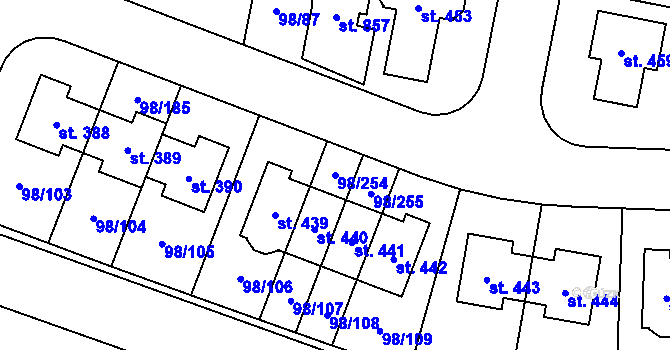 Parcela st. 98/254 v KÚ Bašť, Katastrální mapa