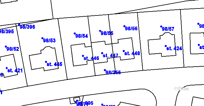 Parcela st. 447 v KÚ Bašť, Katastrální mapa