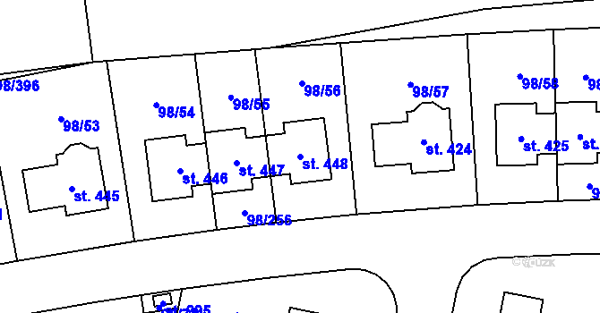 Parcela st. 448 v KÚ Bašť, Katastrální mapa